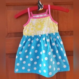 Hanna Andersson Yellow Floral and Blue Polka Dot Dress, Size 2